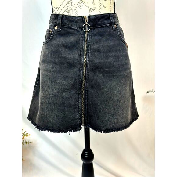 Free People Zip It Up Denim Skirt Front Zipper Haven Black 31 - Picture 9 of 14